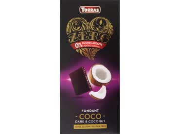 Chocolat noir avec coco et edulcorant. Ingredients: edulcorant (maltitol), pate de cacao, beurre de cacao,  
						nois de coco rapee (8%), inuline, cacao degraisse en poudre, emulsifiant (lecithine de soja), arome de coco et naturel de vanille.