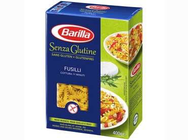 Barilla fusilli sans gluten. Ingredients. farine de mais blanc (65%), farine de mais jaune (29,5%), farine de riz (5%), eau, emulsifiant 
						(mono- et diglycerides d'acides gras d'origine vegetale).