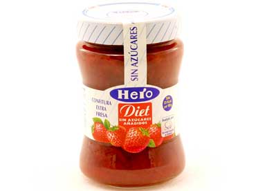 confiture de fraises sans sucre ajouté et de fructose. Ingrédients: seulement 36 kcal pour 100g. Fraise, eau, les édulcorants (sirop de sorbitol), (glycosides de steviol, 
						sucralose et l'acésulfame K), gélifiant (pectine), sureau concentré, aroma, citron, conservateur (sorbate de potassium), l'agent de durcissement (chlorure de calcium). Préparation: 50 g de fruits pour 100g. 
						poids net de 280 g. Apres ouverture conserver au réfrigérateur.