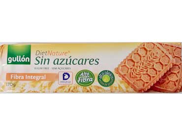 Biscuit avec fibres et édulcorant 40018. Farine de grains entiers 57,5%, édulcorant (maltitol), huile de tournesol riche en huile végétale) fibre végétale 3,5%, 
						agent levant (carbonate de sodium acide, carbonate d'acide d'ammonium), émulsifiant à la lécithine de soja, sel, arômes. Peut contenir des traces de lait.