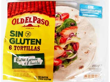 Tortilla glutenvrij 60300. Ingredienten: Tapiocazetmeel (53%), water, witte masa, maiszetmeel (8%), stabilisatoren (glycerol, xanthaangom), quinoa meel (4%), amarantmeel, 
						emulgator (mono- en diglyceriden van vetzuren), zout. Verpakt onder beschermende atmosfeer.